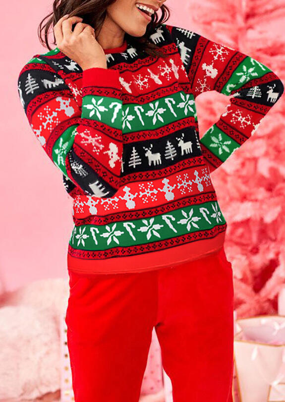 

Christmas Tree Reindeer Snowflake O-Neck Blouse, Multicolor, 486578