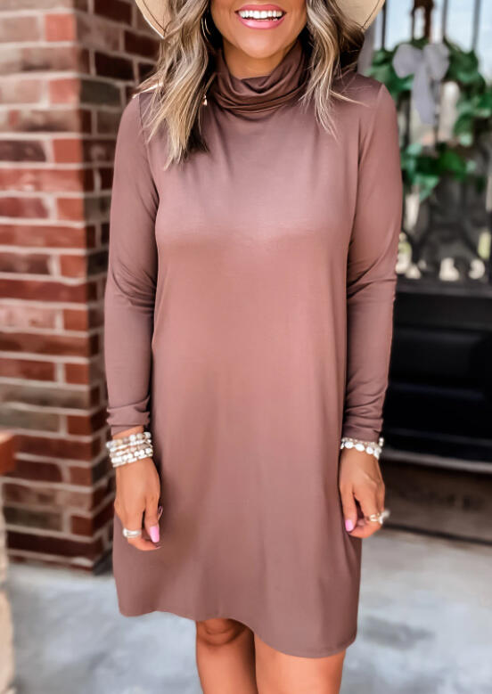 

Long Sleeve Cowl Neck Mini Dress - Brick Red, 486678