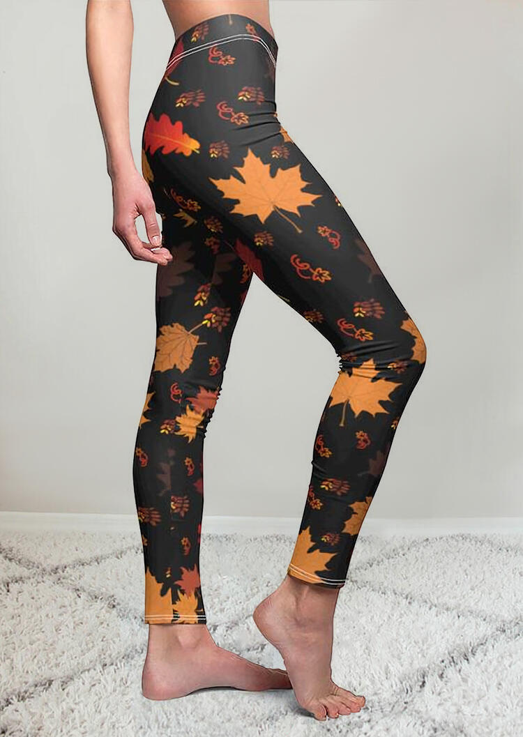 

Maple Leaf Elastic Waist Yoga Fitness Leggings, Multicolor, 486704