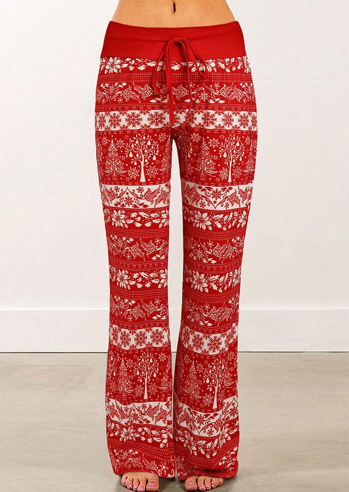 

Christmas Tree Snowflake Drawstring Wide Leg Pants - Red, 486192