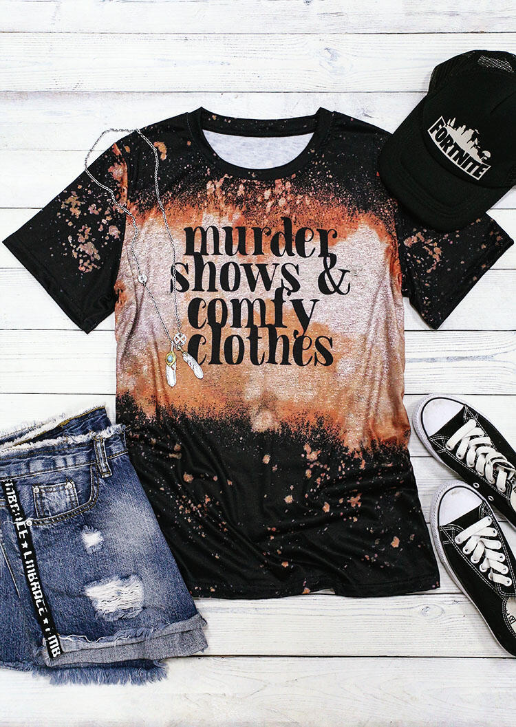 

Murder Shows & Comfy Clothes Bleached T-Shirt Tee - Black, 486677