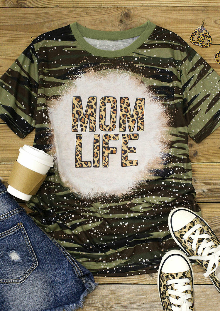 

Camouflage Bleached Leopard Mom Life T-Shirt Tee, 486684