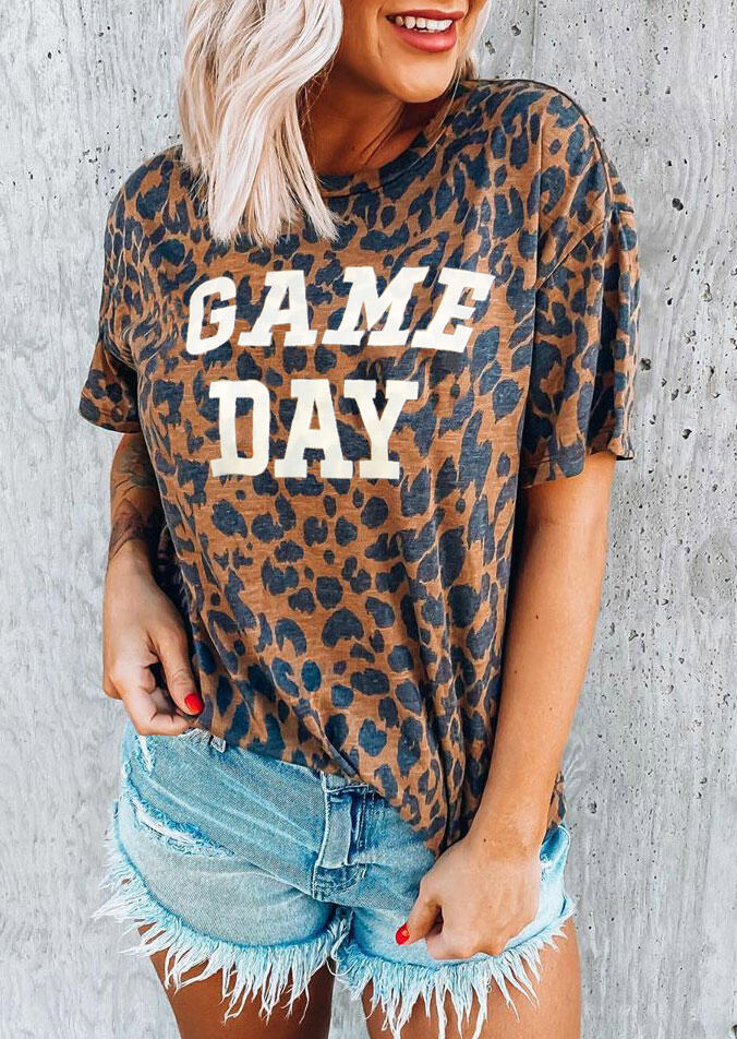 

Leopard Game Day O-Neck Casual T-Shirt Tee, 486721