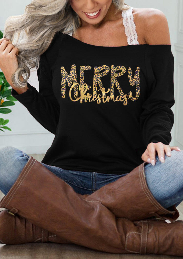 Merry Christmas Off Shoulder Blouse without Lace Strap - Black 486765