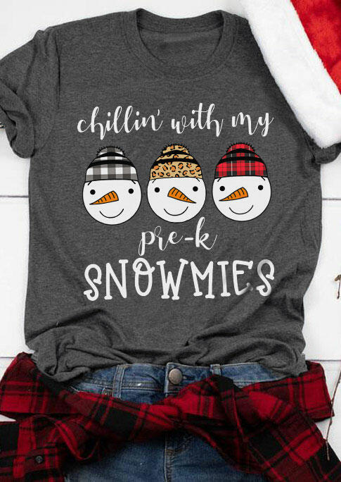 

Chillin' with My Snowmies Buffalo Plaid Leopard T-Shirt Tee - Gray, 486782