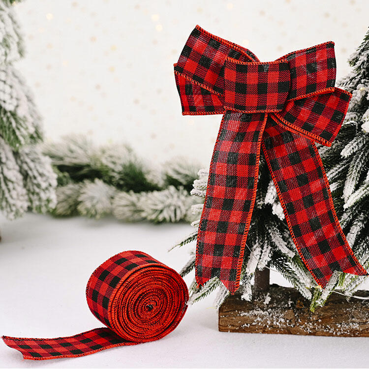 

Christmas Buffalo Plaid Wired Ribbon Ornament, Black, 486792