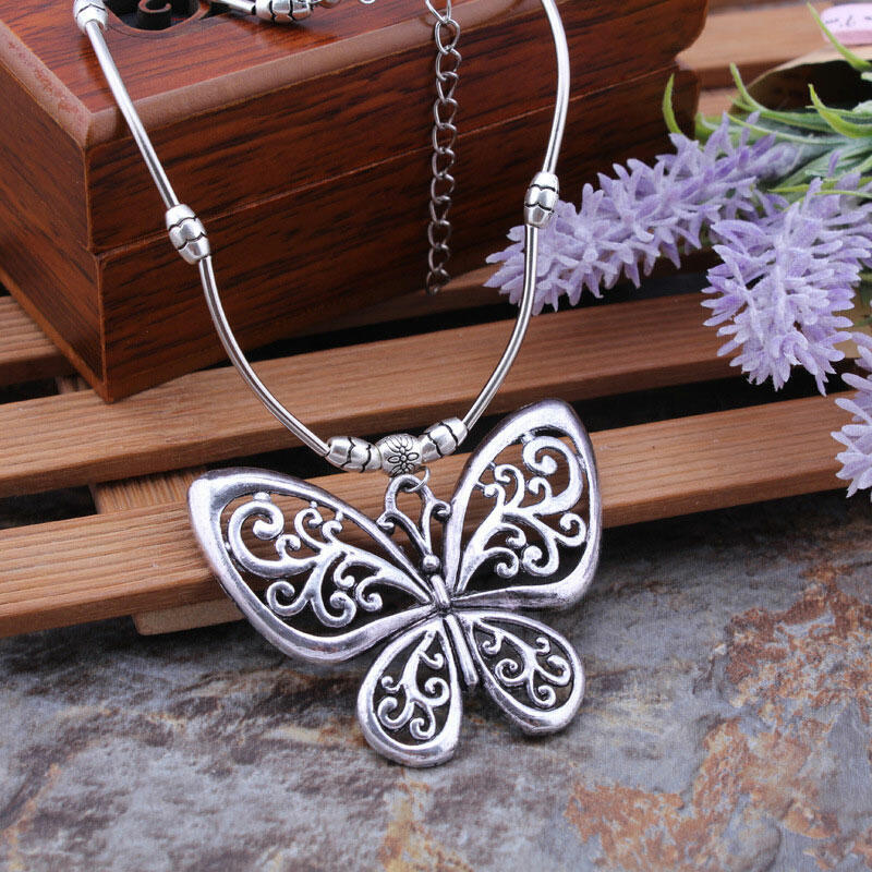 

Vintage Hollow Out Butterfly Pendant Necklace, Silver, 486794