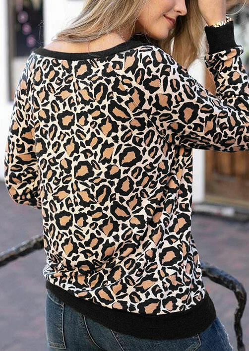 Leopard O-Neck Long Sleeve Pullover Sweatshirt