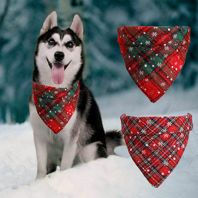 

Christmas Plaid Snowflake Adjustable Pet Dog Bandana, Pattern1;pattern2, 486863