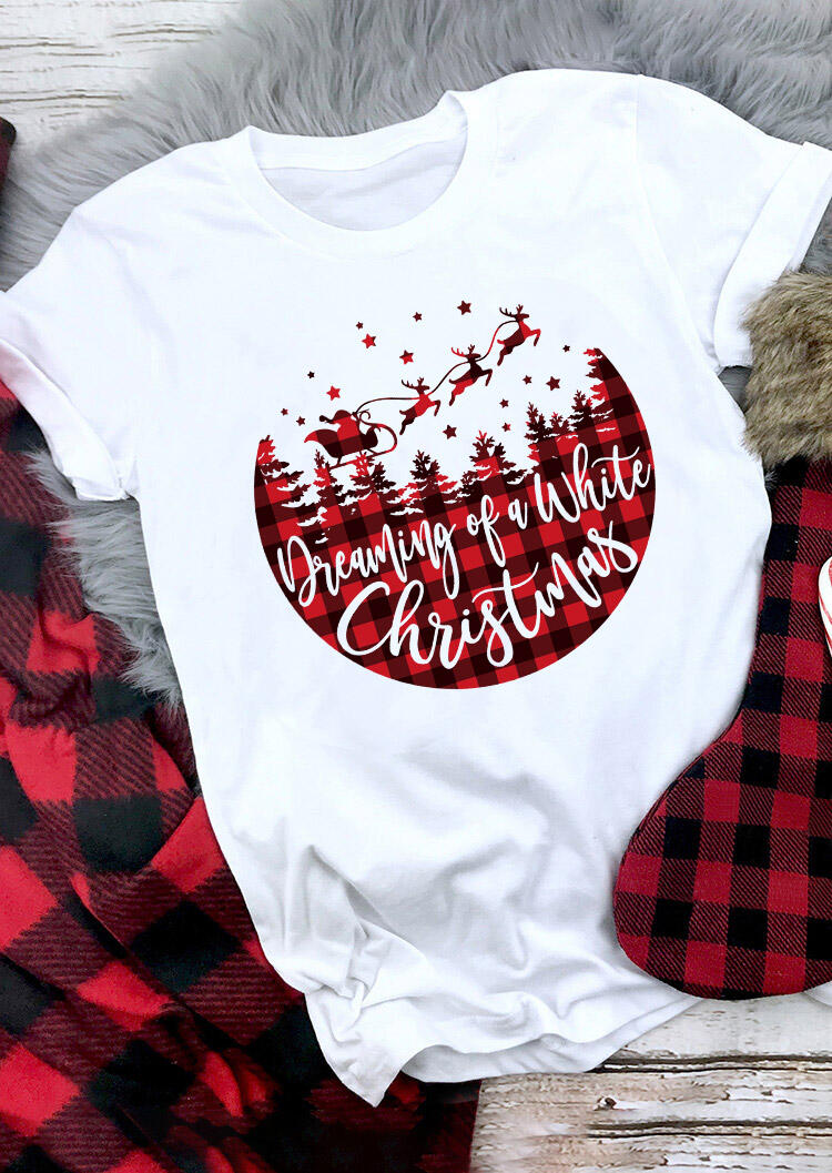 

Dreaming Of A White Christmas Plaid T-Shirt Tee - White, 486896