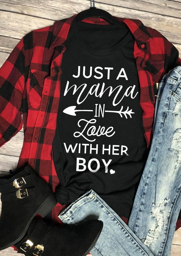 

Just A Mama In Love With Her Boy Arrow T-Shirt Tee - Black, 486898