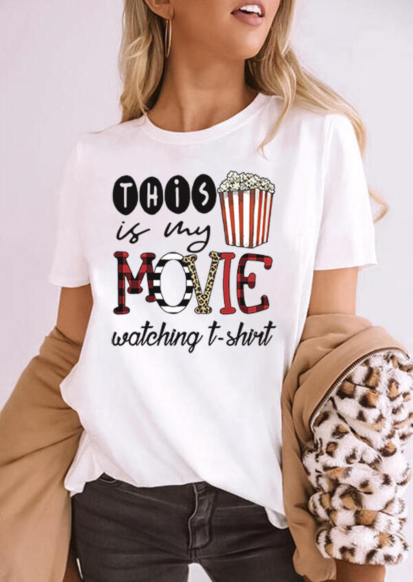 Leopard Plaid Striped This Is My Movie Watching T-Shirt Tee - White