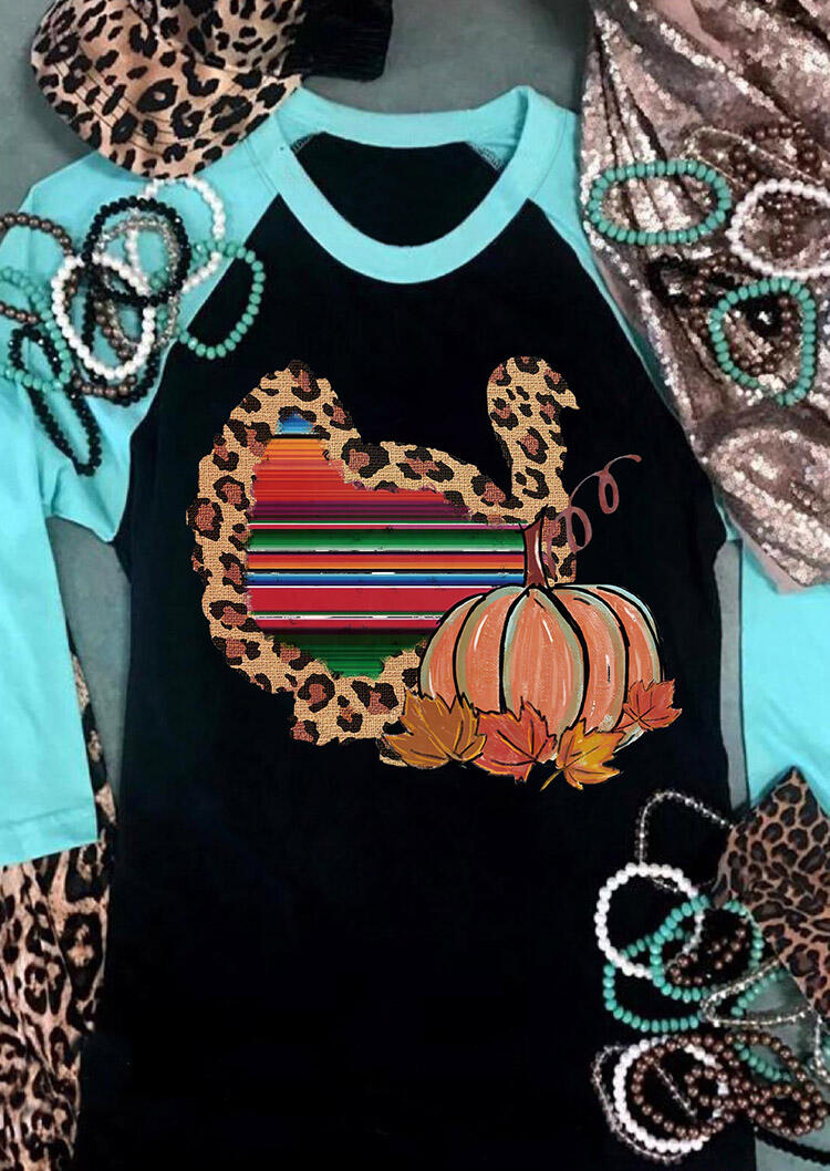 

Leopard Serape Striped Turkey Pumpkin T-Shirt Tee - Black, 484031