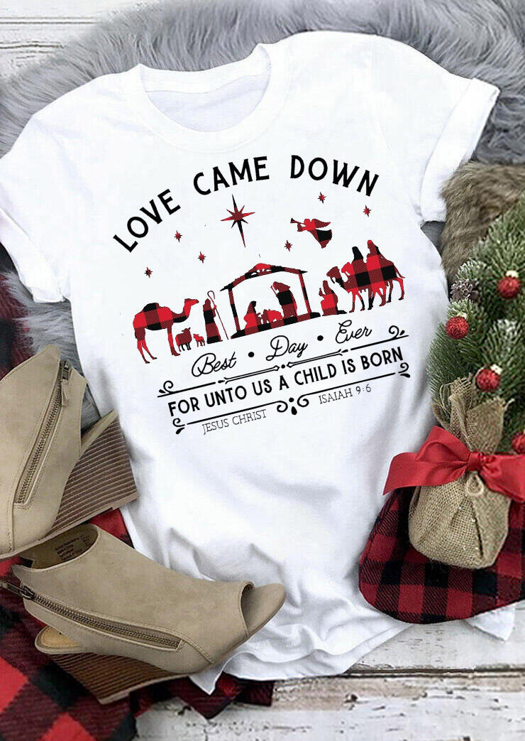 

Christmas Buffalo Plaid Love Came Down Graphic T-Shirt Tee - White, 486691