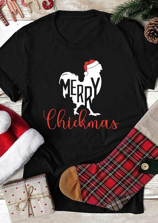 

Merry Christmas Turkey O-Neck T-Shirt Tee - Black, 486958