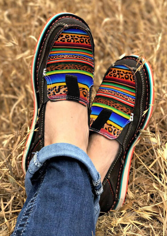 Leopard Serape Striped Slip On Flat Sneakers, Multicolor, 486982