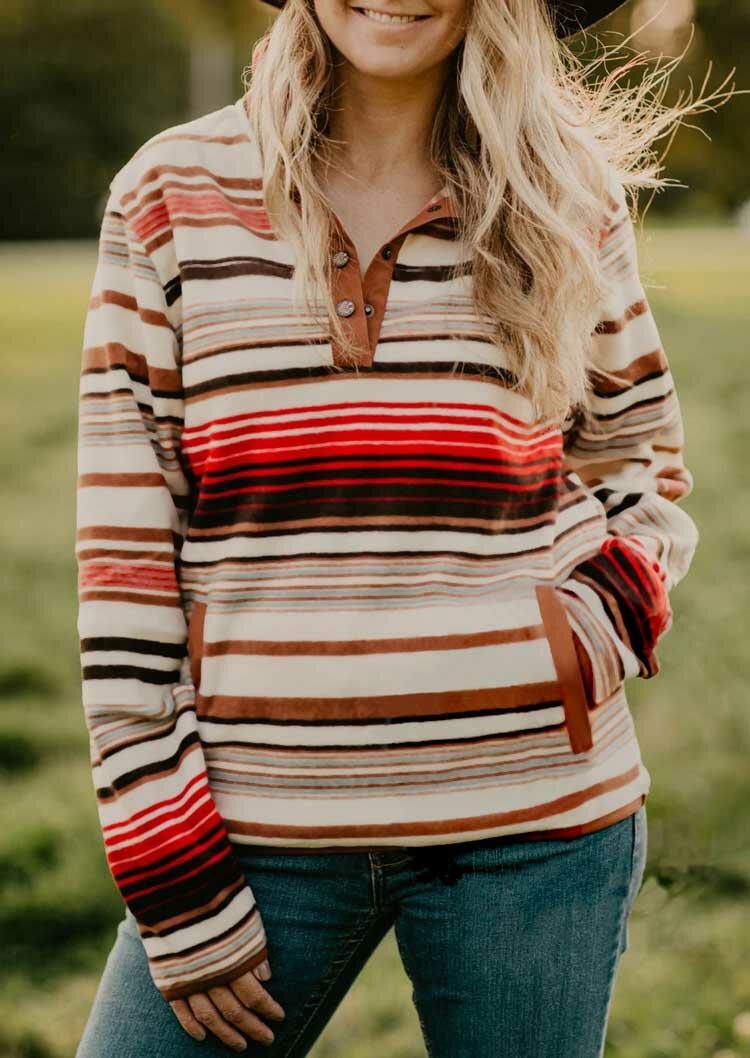 

Colorful Striped Kangaroo Pocket Snap Button Sweatshirt, Multicolor, 486988