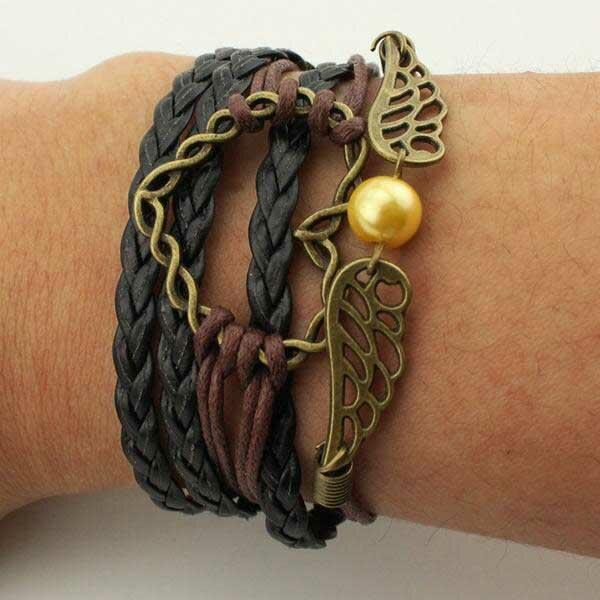 

Hollow Out Heart Wing Owl Anchor Multi-Layered Braided Bracelet, Pattern1, 487018