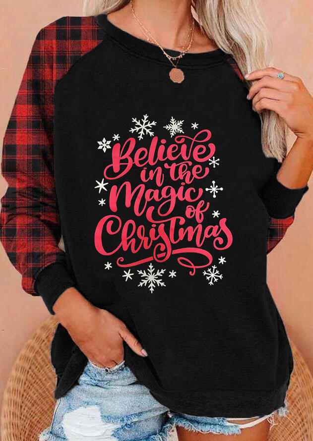 

Believe In The Magic Of Christmas Snowflake Plaid Blouse - Black, 487022
