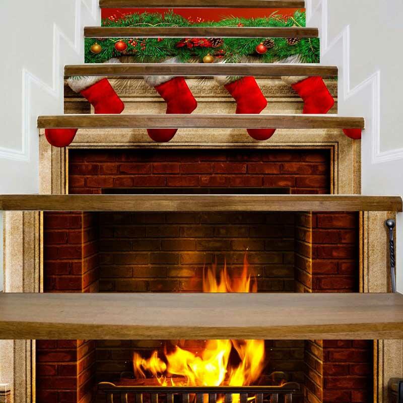 

Christmas Fireplace Flame Stairs Wall Stickers, Multicolor, 487026