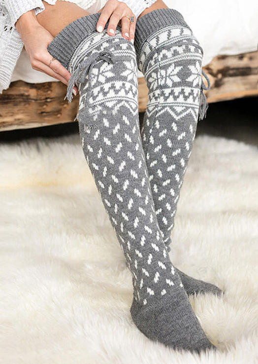 

Warm Over Knee Knitting Christmas Socks, Gray, 457525