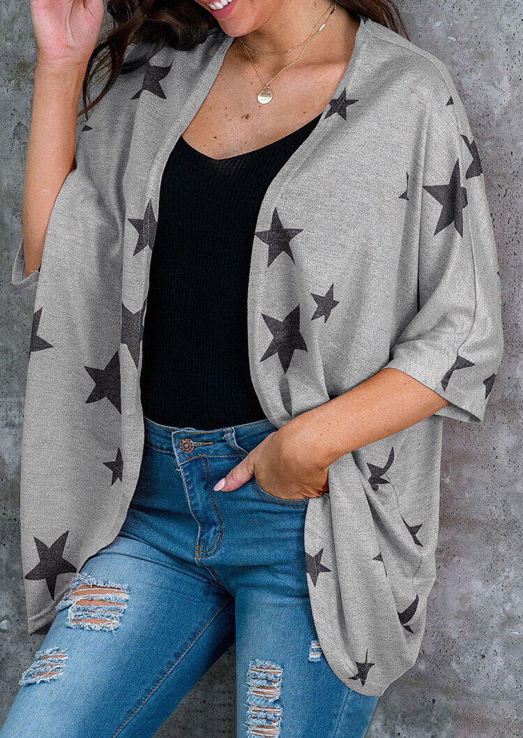 

Star Batwing Sleeve Casual Cardigan - Gray, 487066