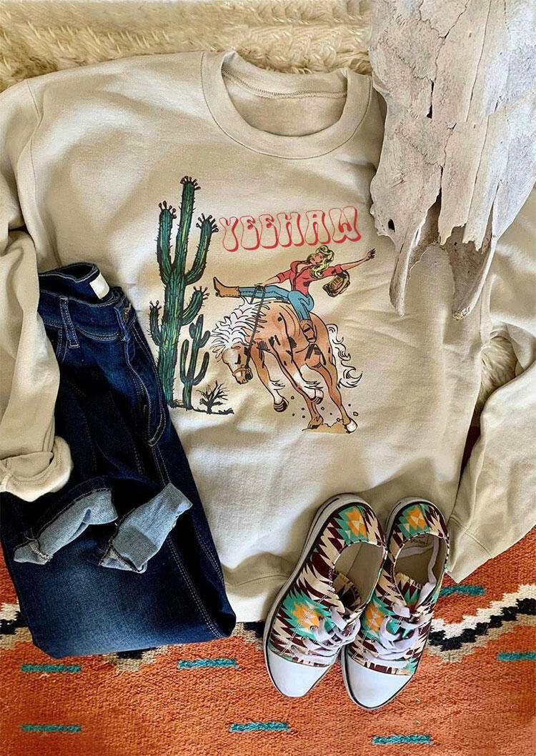 

Yeehaw Cactus Cowgirl Pullover Sweatshirt - Khaki, 487072