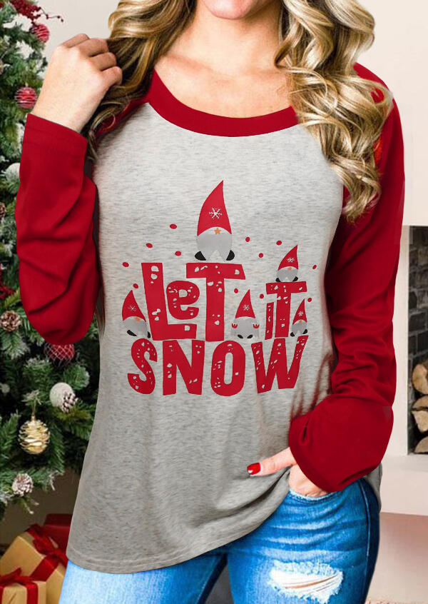

Christmas Gnomies Let It Snow Raglan Sleeve Blouse - Light Grey, 487109