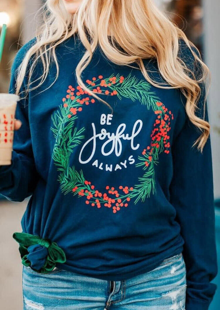 Christmas Be Joyful Always T-Shirt Tee - Navy Blue - Bellelily