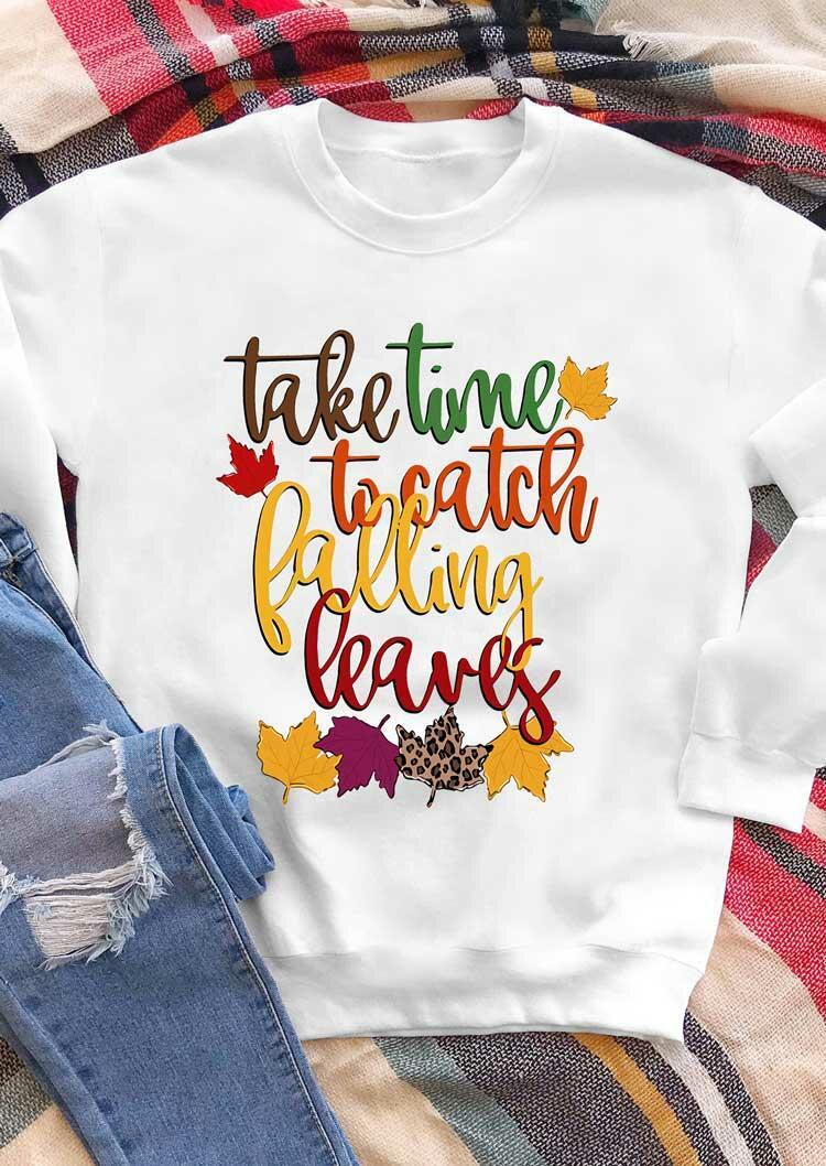 

Take Time To Catch Falling Leaves Pullover Sweatshirt - White, 486166