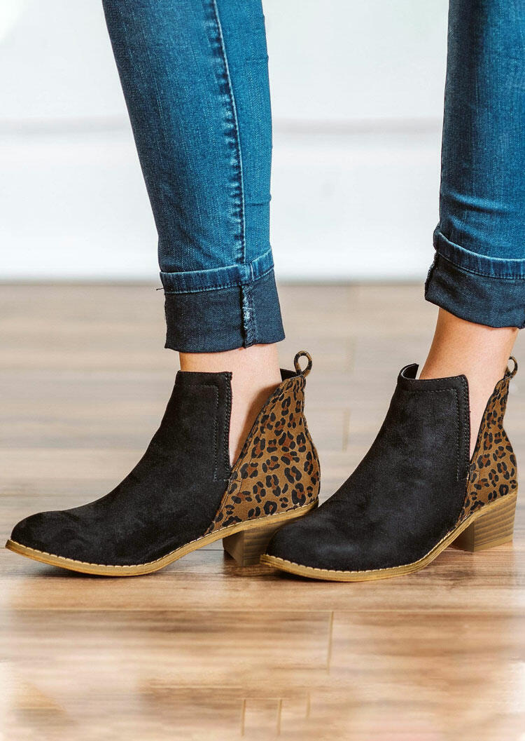 leopard chunky heel boots