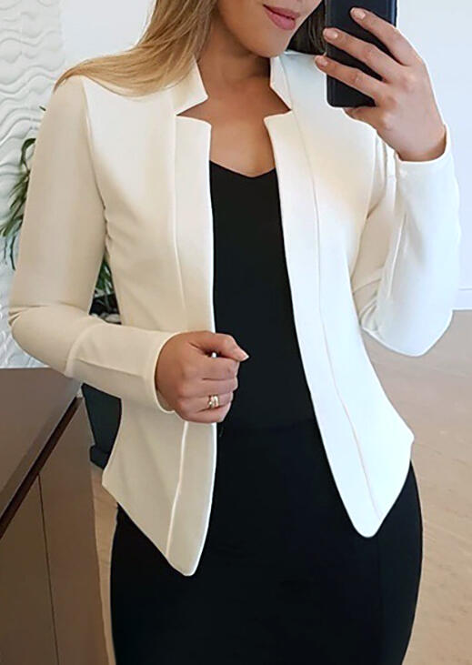 

Women Long Sleeve Blazer Coat - White, 487154