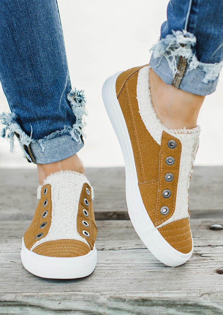 

Plush Splicing Slip On Flat Sneakers - Yellow, 487174