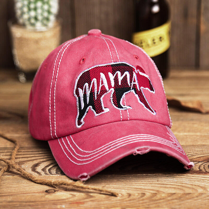 

Buffalo Plaid Washed Distressed Twill Baseball Cap, Rose red, 487189