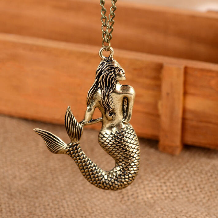 

Vintage Mermaid Pendant Sweater Chain Necklace, Gold, 487270