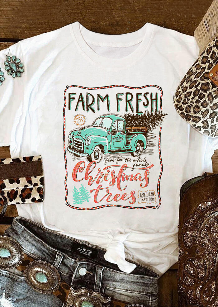 

Farm Fresh Christmas Trees Leopard Truck T-Shirt Tee - White, 487273