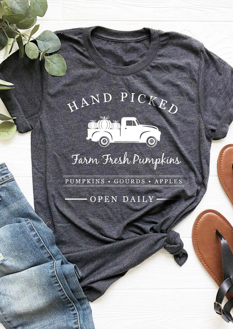 

Hand Picked Farm Fresh Pumpkins Truck T-Shirt Tee - Dark Grey, 487048