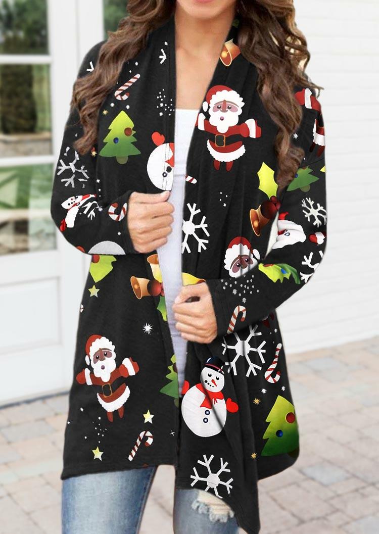 

Christmas Santa Claus Snowman Snowflake Open Front Cardigan - Black, 487096