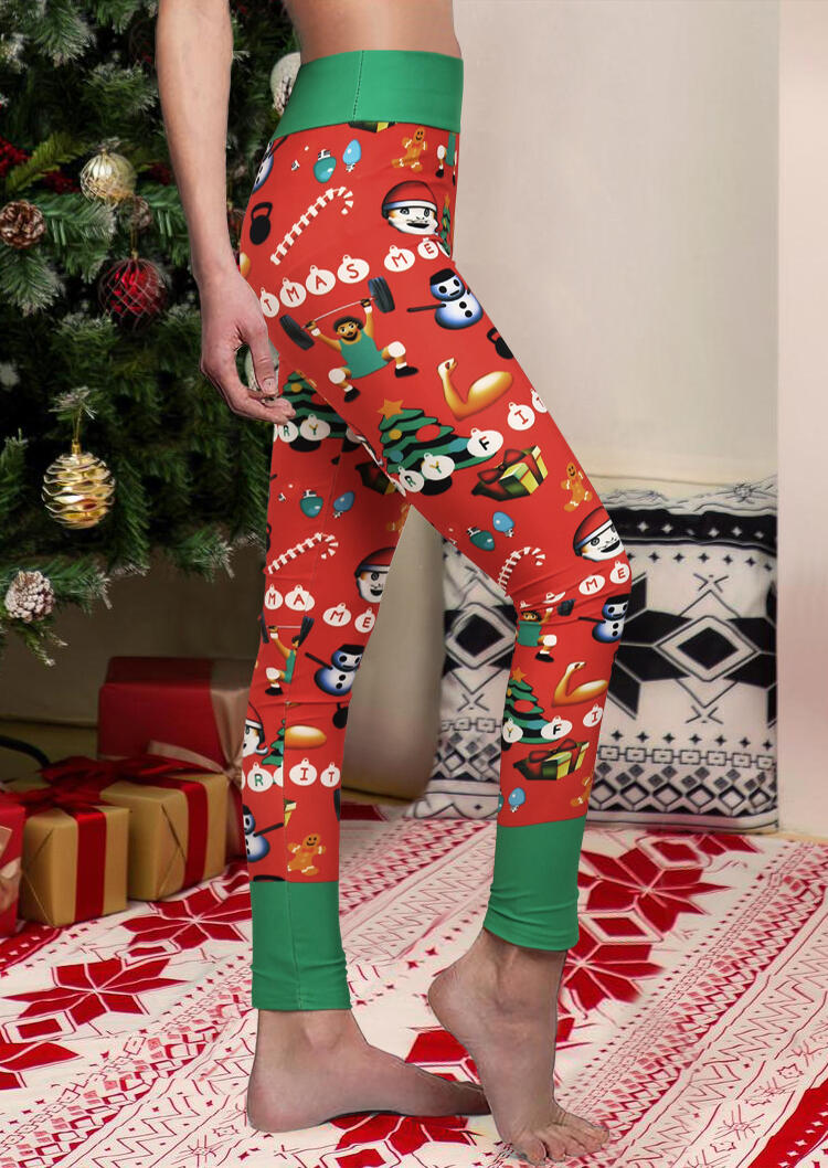 

Christmas Tree Snowman Santa Claus Yoga Fitness Leggings - Red, 487238