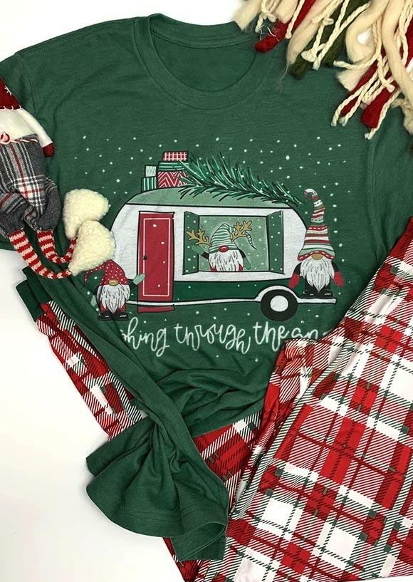 

Christmas Gnomies Dashing Through The Snow T-Shirt Tee - Green, 487299
