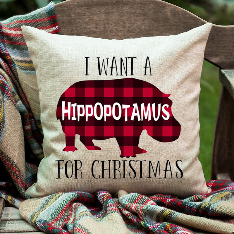 

I Want A Plaid Hippopotamus For Christmas Pillowcase without Pillow, Beige, 487386