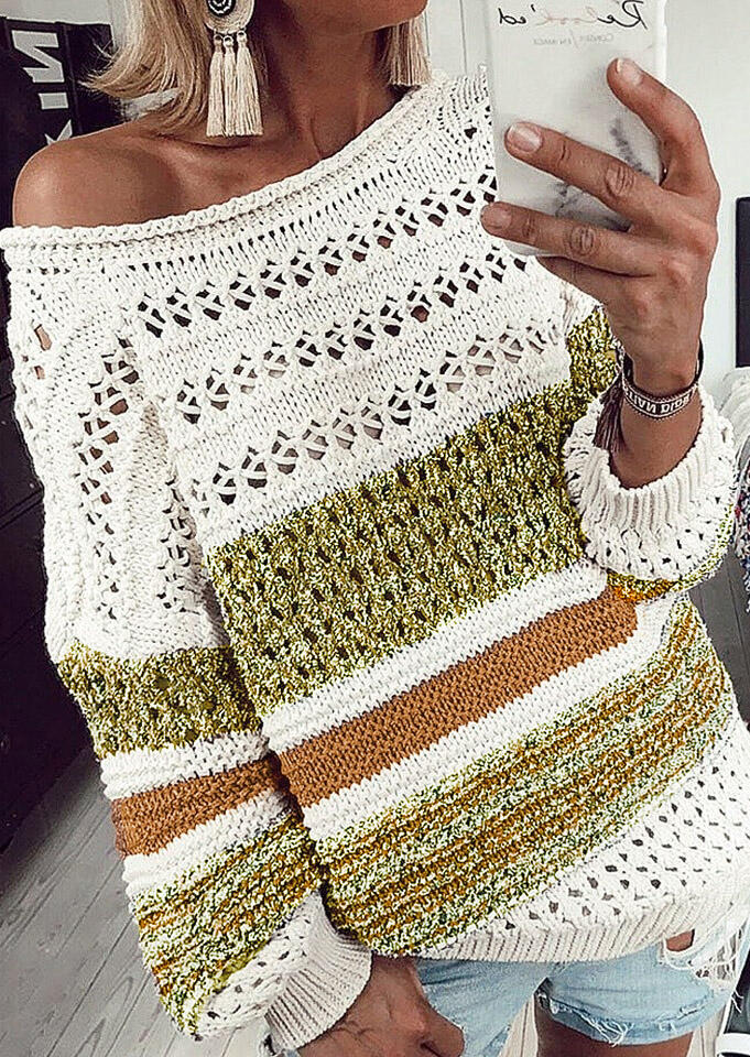 

Color Block Hollow Out Batwing Sleeve Sweater, Multicolor, 487427