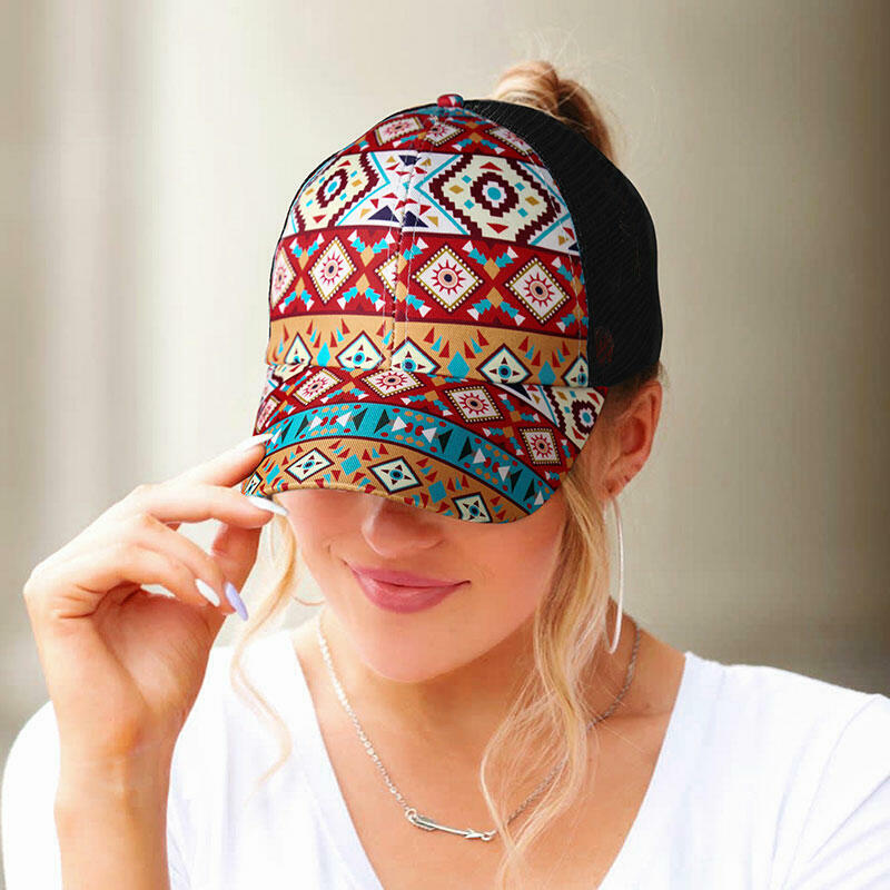 

Aztec Geometric Mesh Splicing Criss-Cross Hollow Out Baseball Cap, Multicolor, 484083