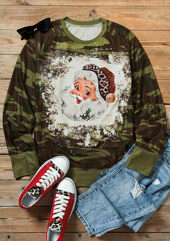 

Christmas Santa Claus Leopard Camouflage Bleached Sweatshirt, 479994