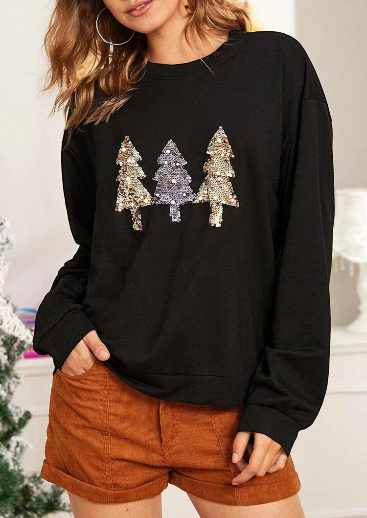 

Christmas Tree Sequined Long Sleeve Sweatshirt - Black, 487470