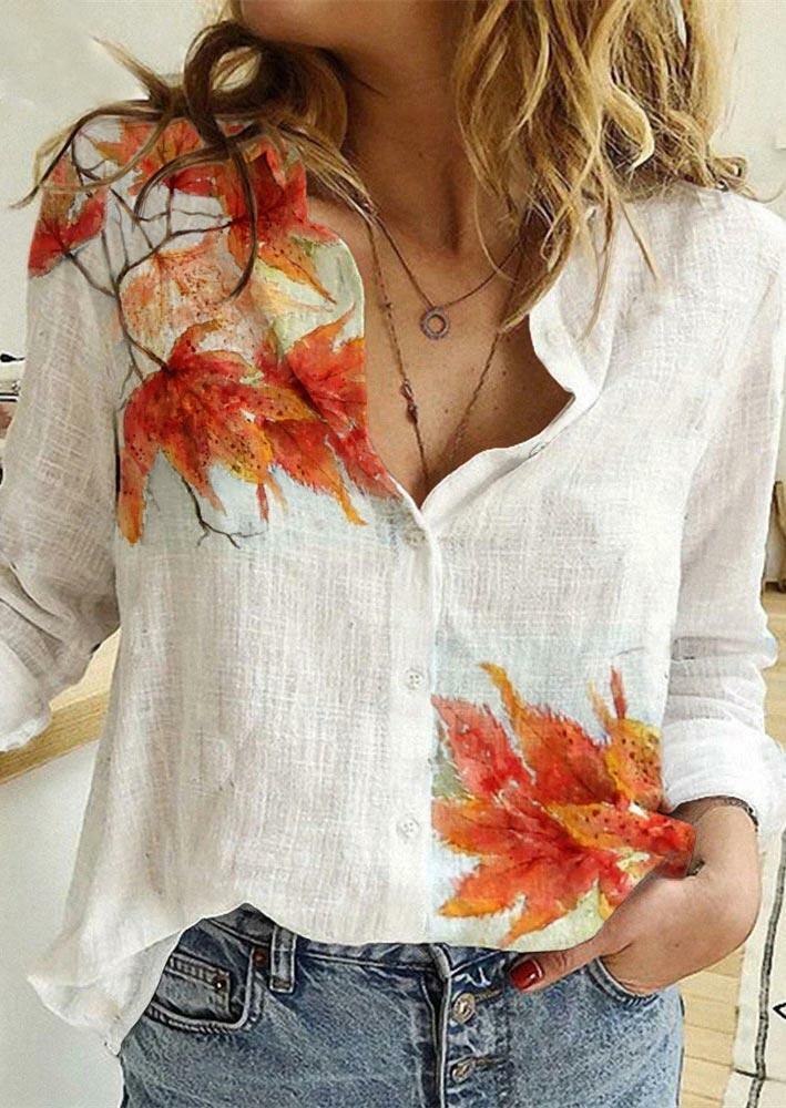 

Maple Leaf Button Casual Shirt - White, 487536