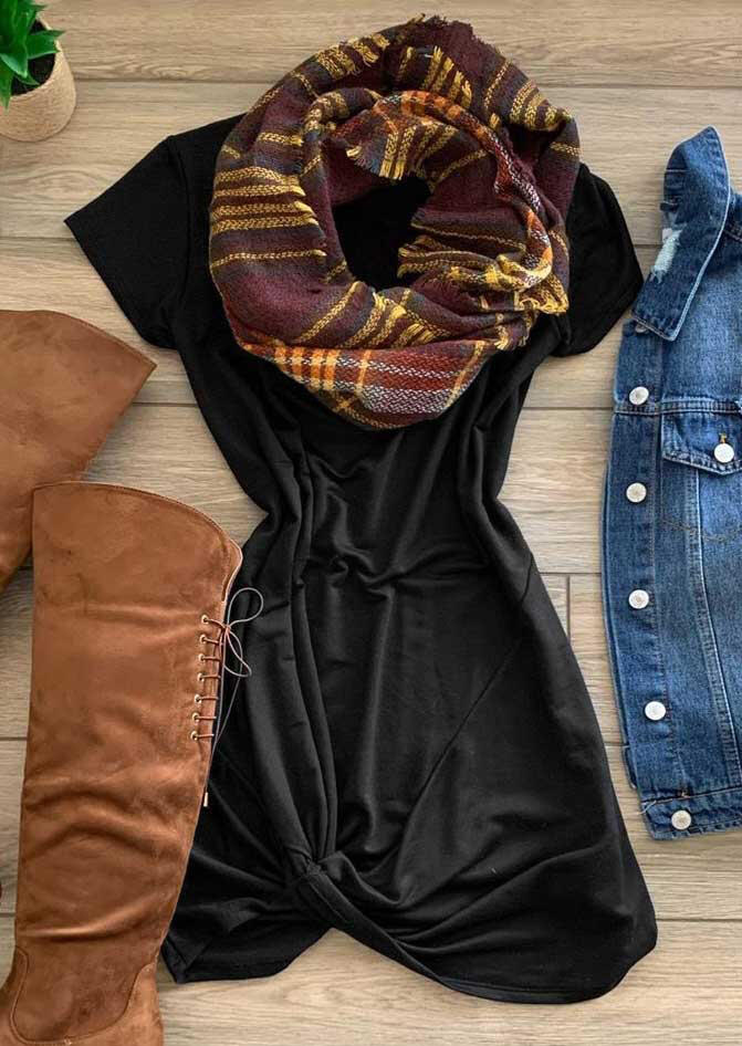 

Twist V-Neck Casual Mini Dress - Black, 484152