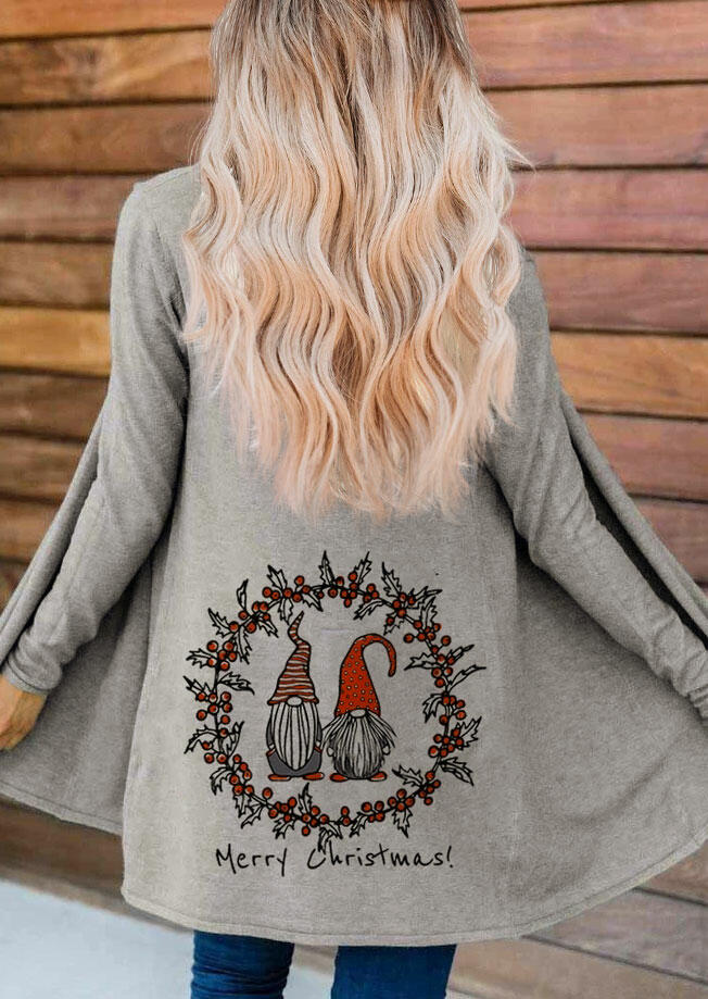

Merry Christmas Gnomies Long Sleeve Cardigan - Gray, 486203