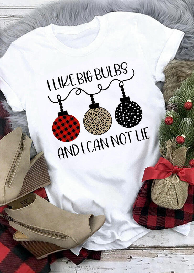 

Buffalo Plaid Leopard I Like Big Bulbs T-Shirt Tee - White, 486345