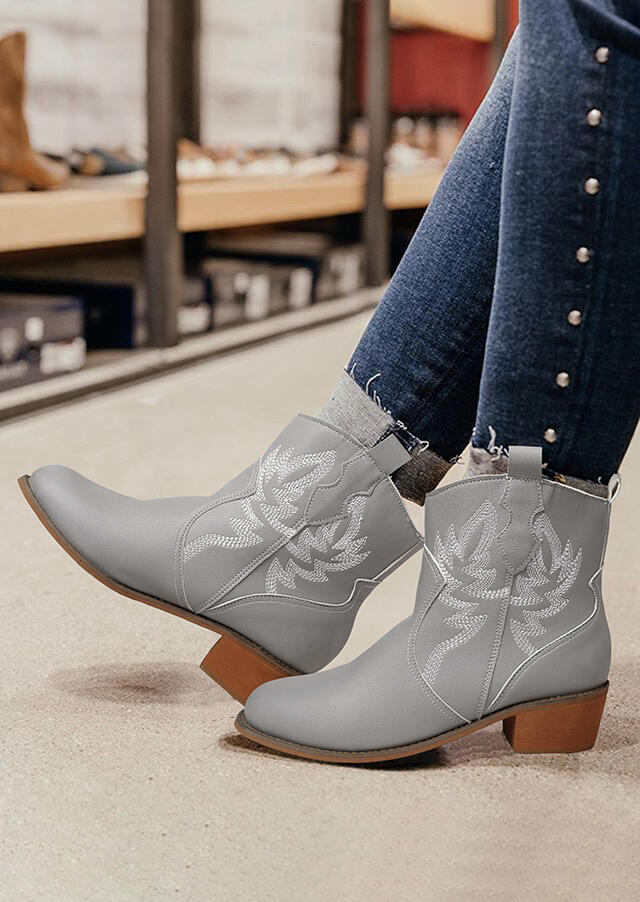 

Western Slip On Round Toe Ankle Boots - Gray, 487615